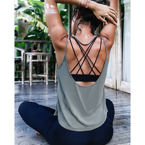 

Women's Spaghetti Strap Yoga Top Summer Open Back Solid Color Green White Yoga Fitness Gym Workout Tee Tshirt Tank Top Sport Activewear Breathable Quick Dry Lightweight Stretchy Loose