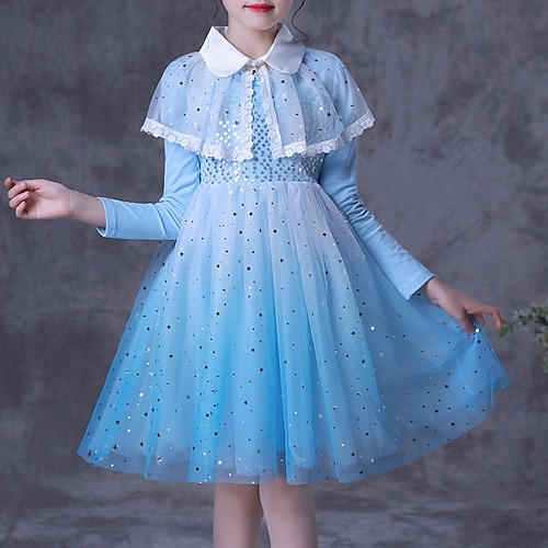 

Toddler Girls' Dress Sequin Party Dress Above Knee Dress Performance Cotton Long Sleeve Active Dress 3-7 Years Winter Blue / Fashion / Fall