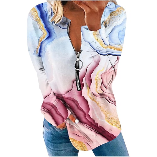 

Women's Hoodie Sweatshirt Pullover Streetwear Zipper Blue Pink Dark Blue Gradient Street V Neck Long Sleeve S M L XL 2XL