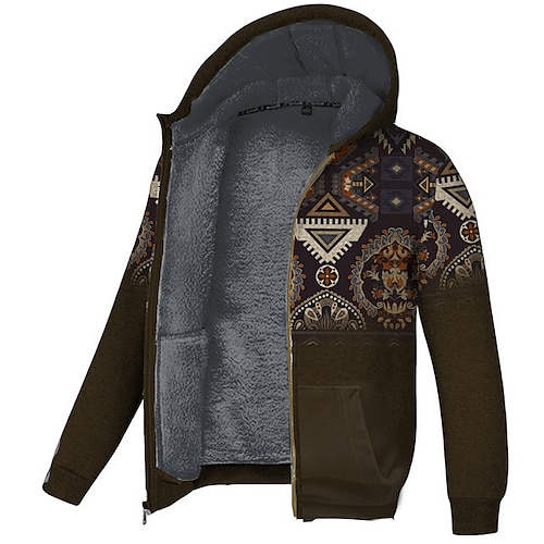 

Men's Fleece Jacket Full Zip Hoodie Fleece Hoodie Sherpa Jacket Thick Hoodies Black Blue Purple Dark Gray Hooded Tribal Graphic Prints Zipper Print Casual Daily Sports 3D Print Fleece Basic