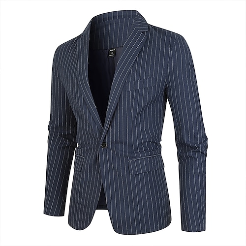 

Men's Fashion Blazer Regular Plus Size Striped Single Breasted One-button Dark Blue 2022