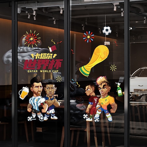 

2022 Qatar World Cup Glass Paste Shop Bar Scene Decoration Electrostatic Paste Arrangement Poster Window Sticker