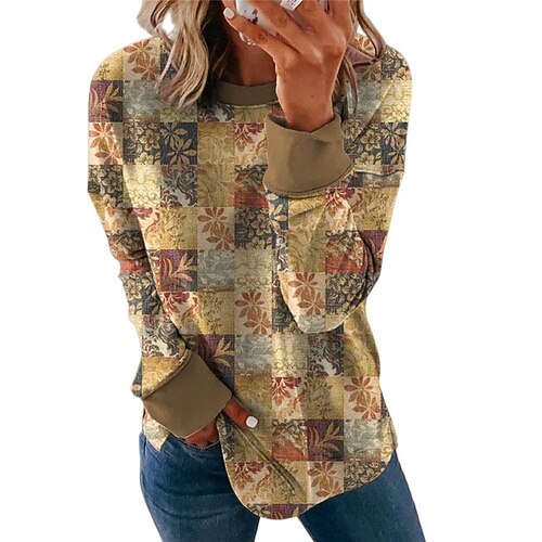

Women's Sweatshirt Pullover Streetwear Green khaki Black Floral Street Round Neck Long Sleeve S M L XL