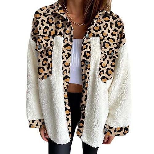 

2021 new cross-border leopard plaid print plush stitching warm long-sleeved autumn and winter cardigan jacket