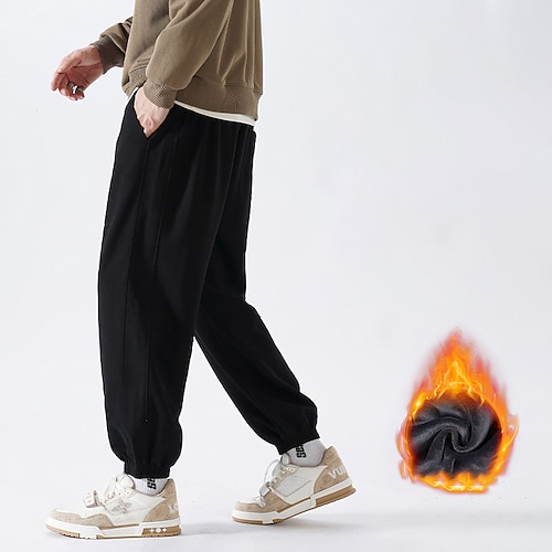 

Men's Fleece Pants Sweatpants Winter Pants Trousers Drawstring Elastic Waist Elastic Cuff Solid Color Comfort Warm Casual Daily Streetwear Cotton Blend Sports Fashion Grey Black Micro-elastic