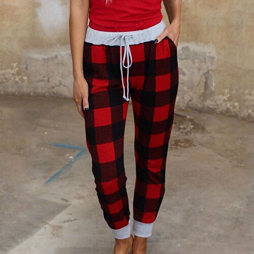 

Women's ChristmasPjs Bottom Grid / Plaid Simple Comfort Soft Home Daily Breathable Pocket Fall Winter Red