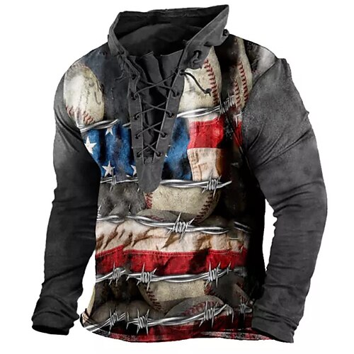 

Men's Sweatshirt Pullover Red Standing Collar Color Block Graphic Prints National Flag Lace up Sports Outdoor Casual Daily 3D Print Basic Streetwear Designer Spring Fall Clothing Apparel Hoodies