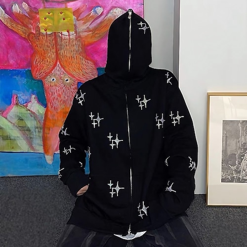 

Krydret jenter Punk og gotisk Y2K År 2000 Maskerade سترة Dame Lomme Full glidelås Japansk Cosplay-kostymer Svart Stjerner