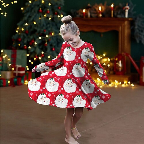 

Kids Girls' Ugly Christmas Dress Santa Claus Casual Dress Christmas Gifts Casual Crewneck Red Above Knee Long Sleeve Adorable Daily Dresses Christmas Winter Fall Regular Fit 2-13 Years