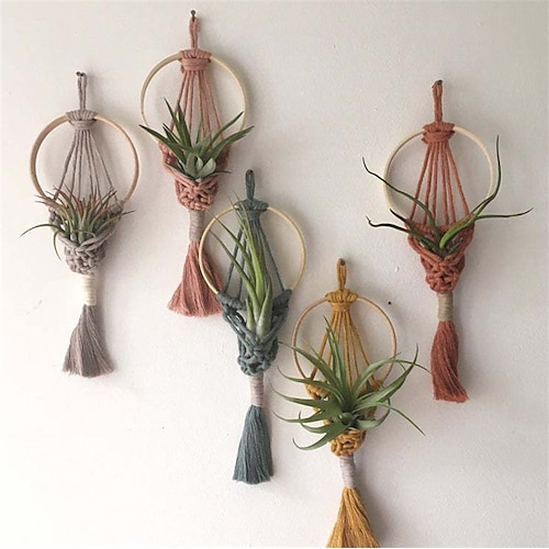 

Woven Air Plant Holder Flower Basket Mini Tapestry Wall Decoration Small Pendant Nordic Color Tapestry