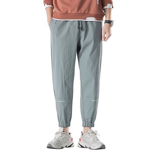 

Men's Joggers Trousers Casual Pants Pocket Drawstring Elastic Waist Solid Color Breathable Soft Daily Streetwear Fashion Chic & Modern Gray Green Light Grey Micro-elastic