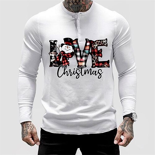

Men's T shirt Tee Christmas t shirts Letter Crew Neck White Print Christmas Street Long Sleeve Button-Down Print Clothing Apparel Fashion Designer Casual Comfortable / Sports