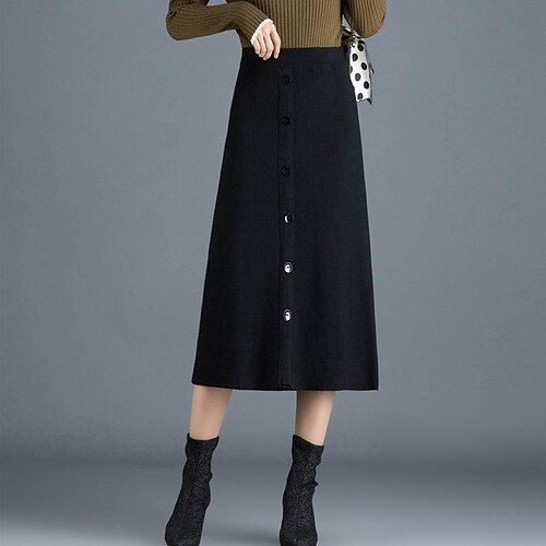 

Women's Skirt Work Skirts Midi Polyester Black Beige Skirts Split Fashion Office / Career Daily One-Size