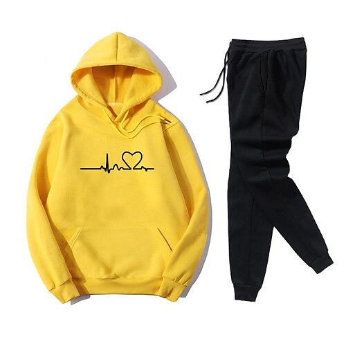 

Women's Tracksuit Sweatsuit Winter Lace up Pocket Heart Hoodie Pink Yellow Yoga Running Thermal Warm Sport Activewear / Athletic / Athleisure