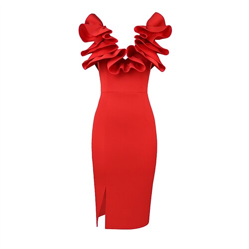 

Women's Plus Size Party Dress Pure Color V Neck Short Sleeve Fall Winter Stylish Sexy Prom Dress Knee Length Dress Party Dress