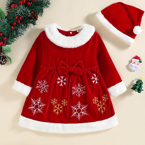 

Kids Girls' Ugly 2Pcs Christmas Snowflakes Dress A Line Dress Wedding Red Above Knee Long Sleeve Cute Daily Dresses Christmas Winter Fall Regular Fit 3-7 Years