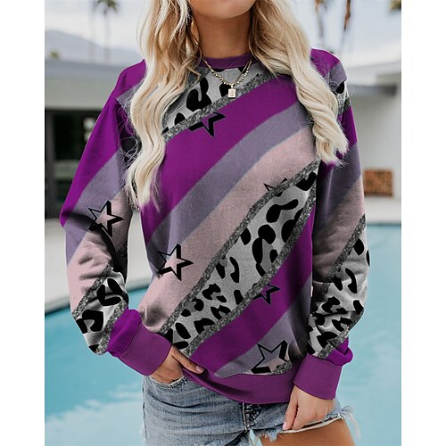 

Women's Sweatshirt Casual Green Purple Red Geometric Casual Round Neck Long Sleeve S M L XL 2XL 3XL