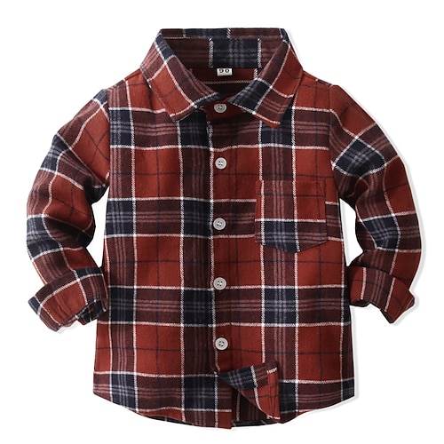 

Toddler Boys Shirt Plaid Long Sleeve Formal Adorable Red Winter Clothes 3-7 Years / Fall