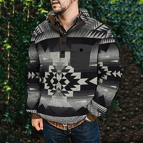 

Men's Sweatshirt Pullover Green Blue Royal Blue Brown Gray Standing Collar Geometric Graphic Prints Print Casual Daily Sports 3D Print Vintage Streetwear Designer Spring Fall Clothing Apparel
