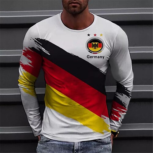 

Men's T shirt Tee Graphic Prints Crew Neck White 3D Print World Cup Outdoor Street Long Sleeve Print Clothing Apparel Basic Sports Designer Casual
