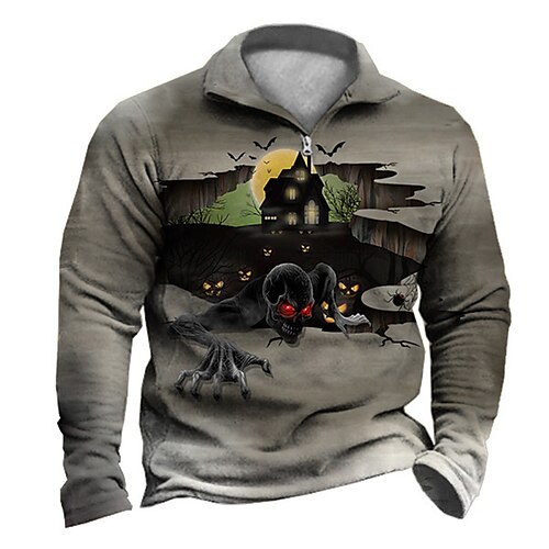 

Men's Zip Up Sweatshirt Pullover Green Blue Purple Gray Half Zip Skull Graphic Prints Zipper Print Daily Sports 3D Print Designer Casual Big and Tall Clothing Apparel Hoodies Sweatshirts Long Sleeve