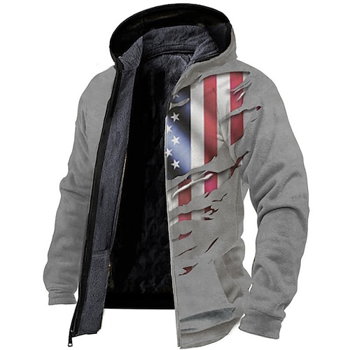 

Men's Fleece Jacket Full Zip Hoodie Fleece Hoodie Sherpa Jacket Black Blue Purple Khaki Gray Hooded Graphic Prints National Flag Zipper Print Casual Daily Sports 3D Print Fleece Basic Designer Casual