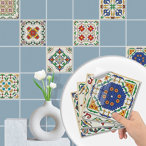 

20/50/100 Pieces Waterproof Creative Kitchen Bathroom Living Room Self Adhesive Wall Stickers Waterproof Geometric Color Matching Tile Stickers