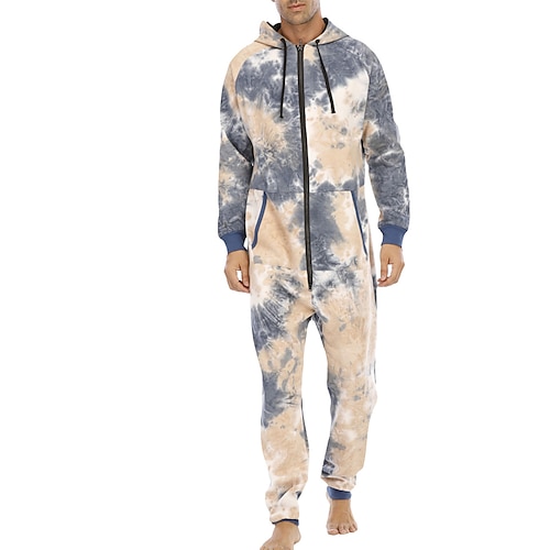 

Men's Loungewear Onesie Pajamas Tie Dye Simple Comfort Home Daily Polyester Warm Breathable Hoodie Long Sleeve Pocket Winter Yellow