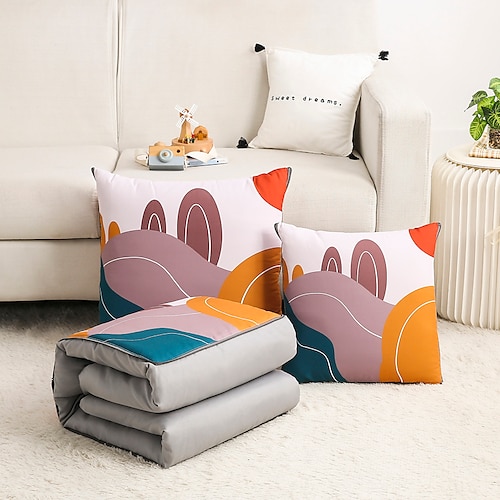 

Color Geometry 2 In 1 Cushion Pillow Portable Foldable Throw Pillows With Zipper Sofa Car Office Nap Blanket Quilt Bedding Home Decor