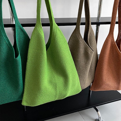 

Women's Girls' Tote Polyester Shopping Daily Apple Green Creamy-white caramel colour Dark Green