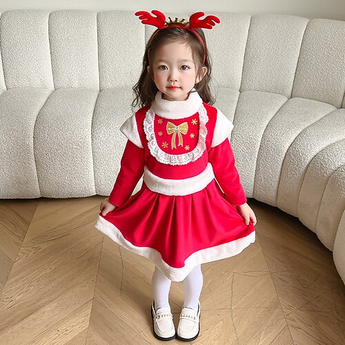 

Kids Girls' Ugly Christmas Party Dress Cartoon A Line Dress Christmas Gifts Red Midi Long Sleeve Daily Dresses Christmas Winter Fall 3-7 Years