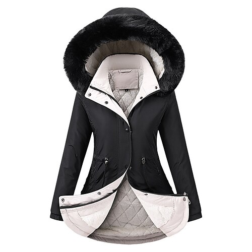 

Women's Winter Jacket Winter Coat Parka Warm Breathable Outdoor Daily Wear Vacation Going out Pocket Fleece Lined Zipper Hoodie Active Elegant Comfortable Solid Color Regular Fit Outerwear Long Sleeve