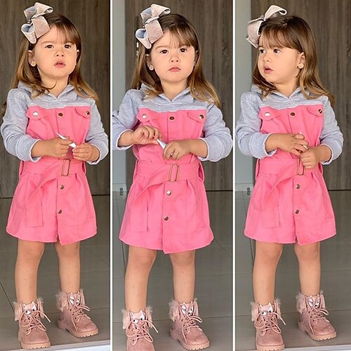 

Robe Enfants Fille Bloc de couleur Robe Trapèze Robe Ecole Princesse Robe 2-6 ans Hiver Bleu Rose Claire