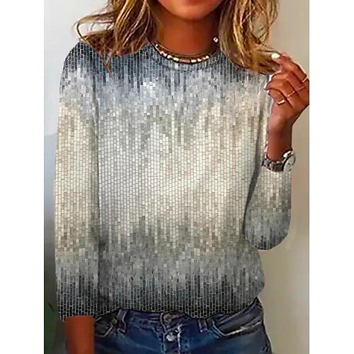 

Women's Shirt Green Blue Dusty Blue Graphic Paisley Print Long Sleeve Casual Basic Round Neck Regular S
