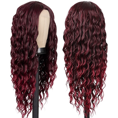 

Red Wigs for Women Deep Wave Burgundy Wig Long Curly Synthetic Wigs with Middle Part 26 Inch Ombre Red Hair Replacement Wigs for Daily Wear ChristmasPartyWigs