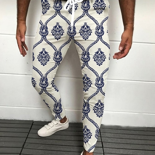 

Men's Joggers Trousers Casual Pants Drawstring Elastic Waist 3D Print Graphic Prints Flower / Floral Comfort Casual Daily Streetwear Basic Fashion White & Blue Gray Micro-elastic / Elasticity