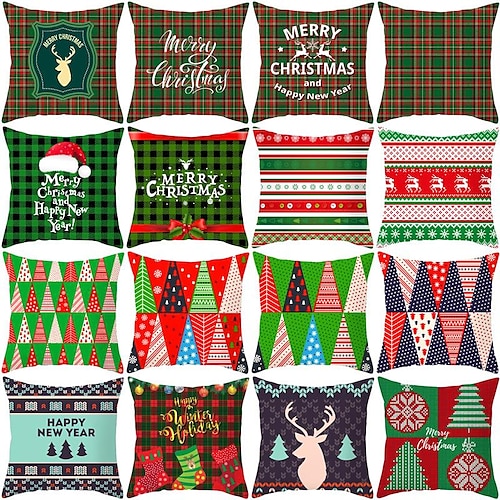 

Green Christmas Pillow Cover Plaid Knitting Pattern Series Pillowcase Home Square Sofa Pillowcase