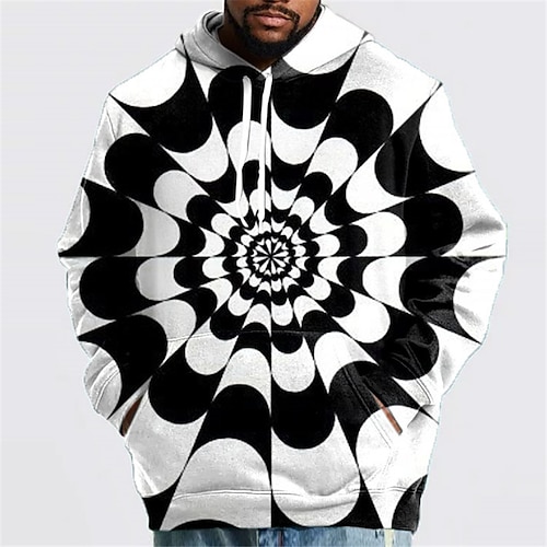 

Men's Plus Size Pullover Hoodie Sweatshirt Big and Tall Optical Illusion Hooded Long Sleeve Spring & Fall Basic Fashion Streetwear Comfortable Work Daily Wear Tops