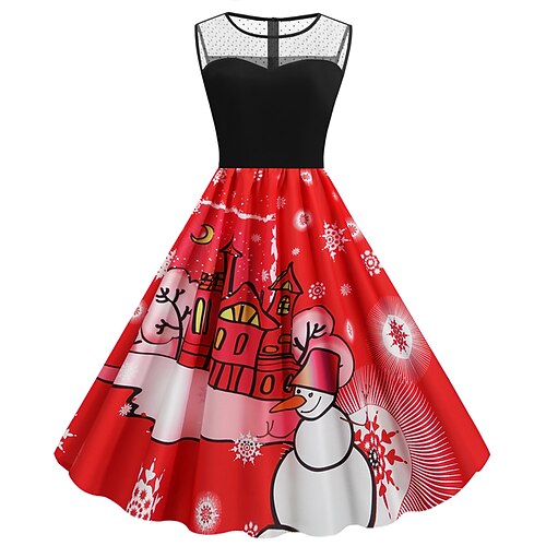 

Women's Casual Dress Swing Dress Vintage Dress Midi Dress Blue Royal Blue Dark Blue Sleeveless Santa Claus Mesh Winter Fall Autumn Crew Neck Christmas 2022 S M L XL XXL