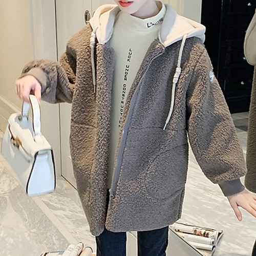 

Kids Girls' Fleece Jacket Solid Color Fashion Zipper Outdoor Cotton Coat Outerwear 3-12 Years Winter Coffee / Fall / Long