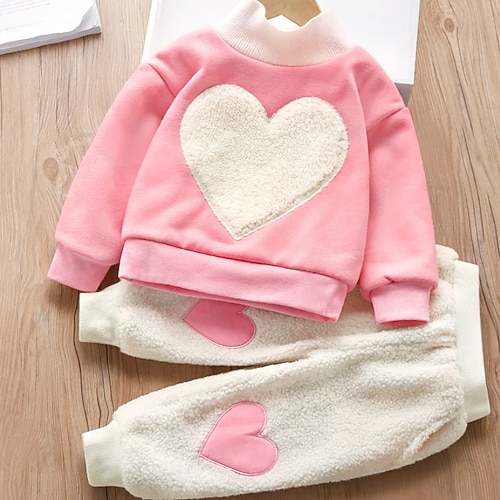 

Toddler Girls' Heart Crewneck Clothing Set Set Long Sleeve Cute Outdoor 3-7 Years Winter Pink Red / Fall