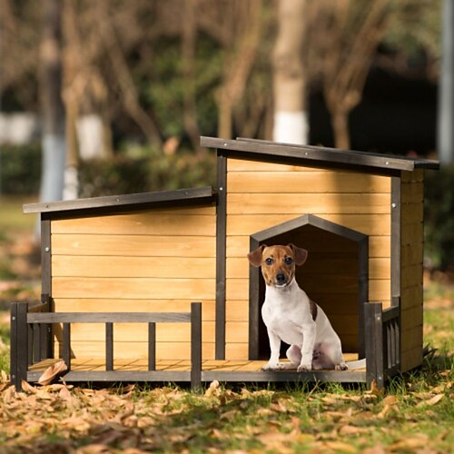 

Dog House Wooden Outdoor with Door Windows Pet Log Cabin Kennel Weather Resistant Waterproof with Removable Roof Home Pet Furniture for Small Medium Large Animals