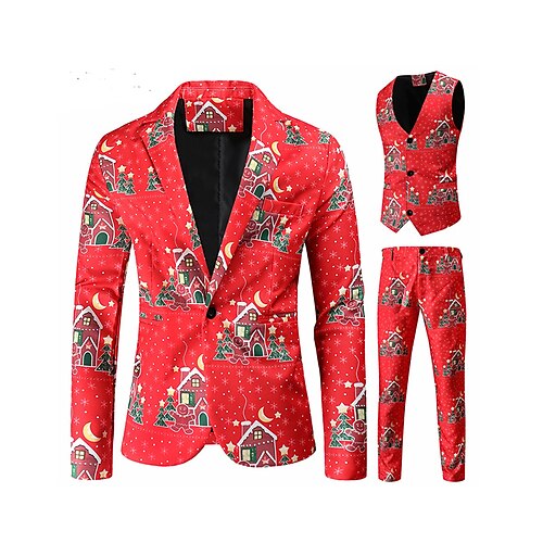 

Watermelon Men's Christmas Suits 3 Piece Patterned Standard Fit Single Breasted One-button 2022