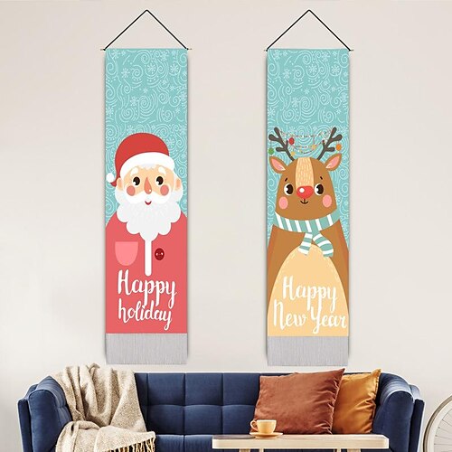 

Christmas Woven Tapestry Santa Snowman Snowflake Alphabet Series Printed Home Tapestry Tassel 32.5x130cm(13x52inch)