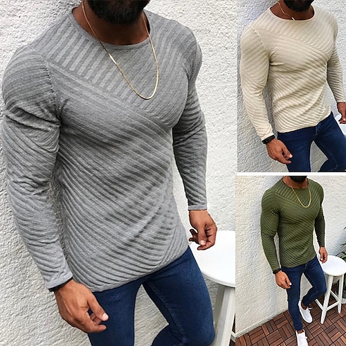 

Herre Bluse Pullover trøje Rillet Strikke Beskåret Strikket Rund hals Moderne Moderne Dagligdagstøj I-byen-tøj Tøj Efterår vinter militærgrøn Beige M L XL