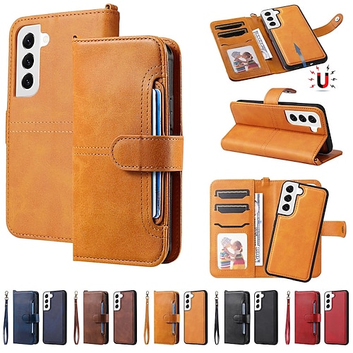 

Phone Case For Samsung Galaxy Wallet Card A73 A53 A33 A13 S22 Ultra Plus S21 FE S20 A72 A52 A42 Note 20 Ultra S10 S10 Plus S10 Lite Note 10 Note 10 Plus Detachable Wallet Magnetic Solid Colored TPU