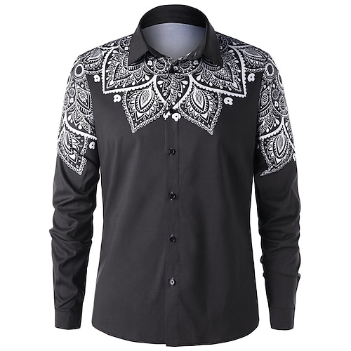 

Men's Shirt Floral Turndown Black 3D Print Outdoor Street Long Sleeve Button-Down Print Clothing Apparel Fashion Designer Casual Breathable