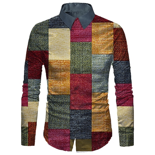 

Men's Shirt Plaid Color Block Turndown Green Blue Fuchsia Gray 3D Print Outdoor Street Long Sleeve Button-Down Print Clothing Apparel Fashion Designer Casual Breathable