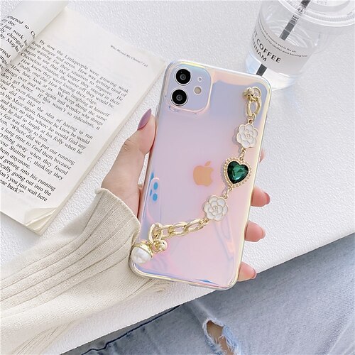 

Phone Case For Apple Back Cover iPhone 13 Pro Max 12 11 Bumper Frame Rhinestone with Wrist Strap Color Gradient Silica Gel PC