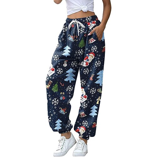 

Women's Joggers Pants Trousers Cotton Dark navy Soft Christmas Sports Casual Daily Side Pockets Full Length Comfort Santa Claus S M L XL 2XL